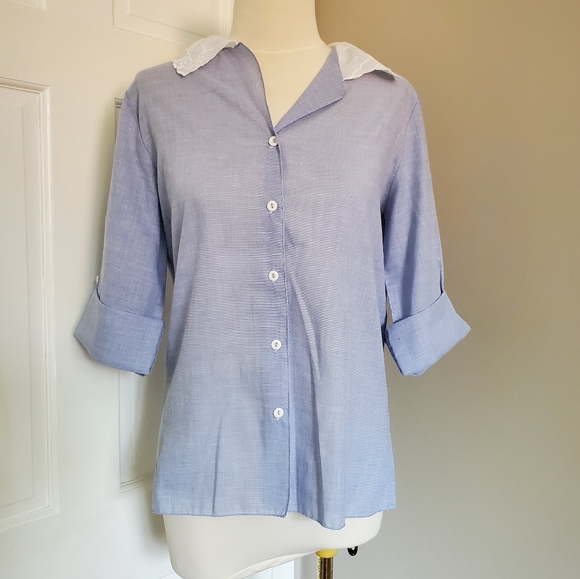 Vintage Tops - 2/$25 vintage 70s blouse chiffon collar roll tab